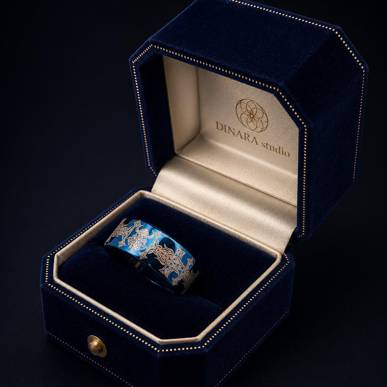 Viking Odin Ring - Blue Tungsten Viking Ring Norse Wedding Band Odin Symbol Personalized Mens