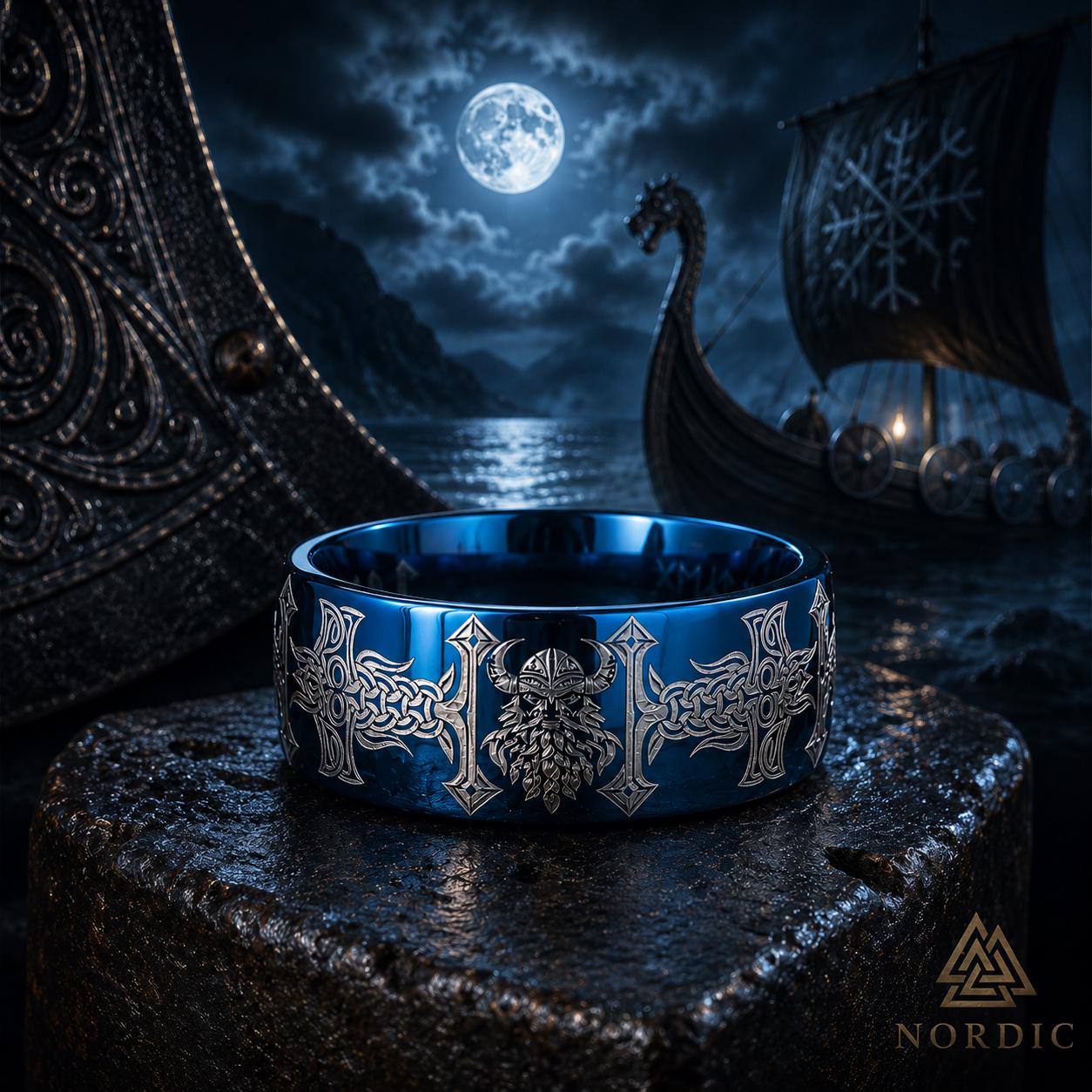 Viking Rune Ring - Personalized Silver Viking Rune Ring for Men, Engraved Norse Fidget Band, Nordic