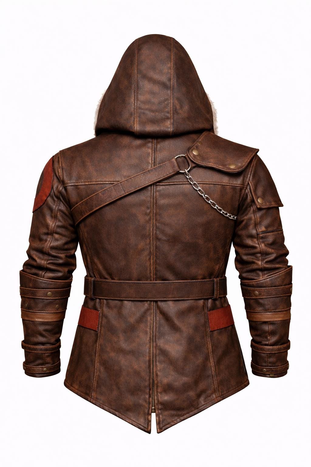 Viking Jacket - Inspired Jacket Viking Warrior Leather Coat with Faux Fur Hood Norse Mythology