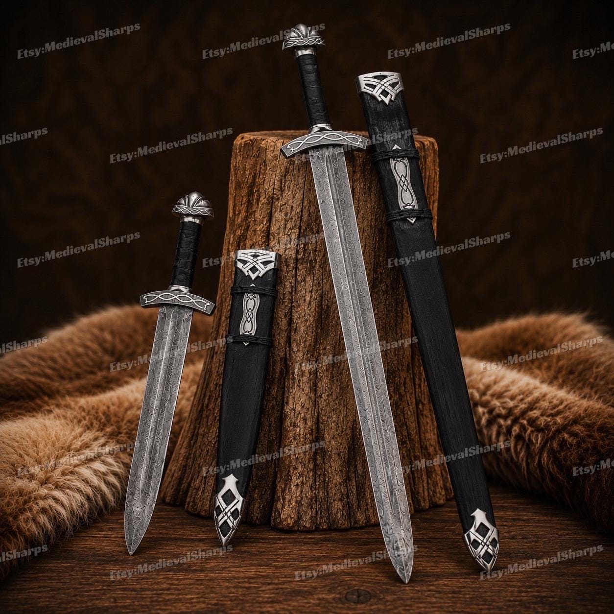 Viking Costume & LARP - 36” Damascus Northmen Sword with Scabbard, Handmade Collectible Medieval