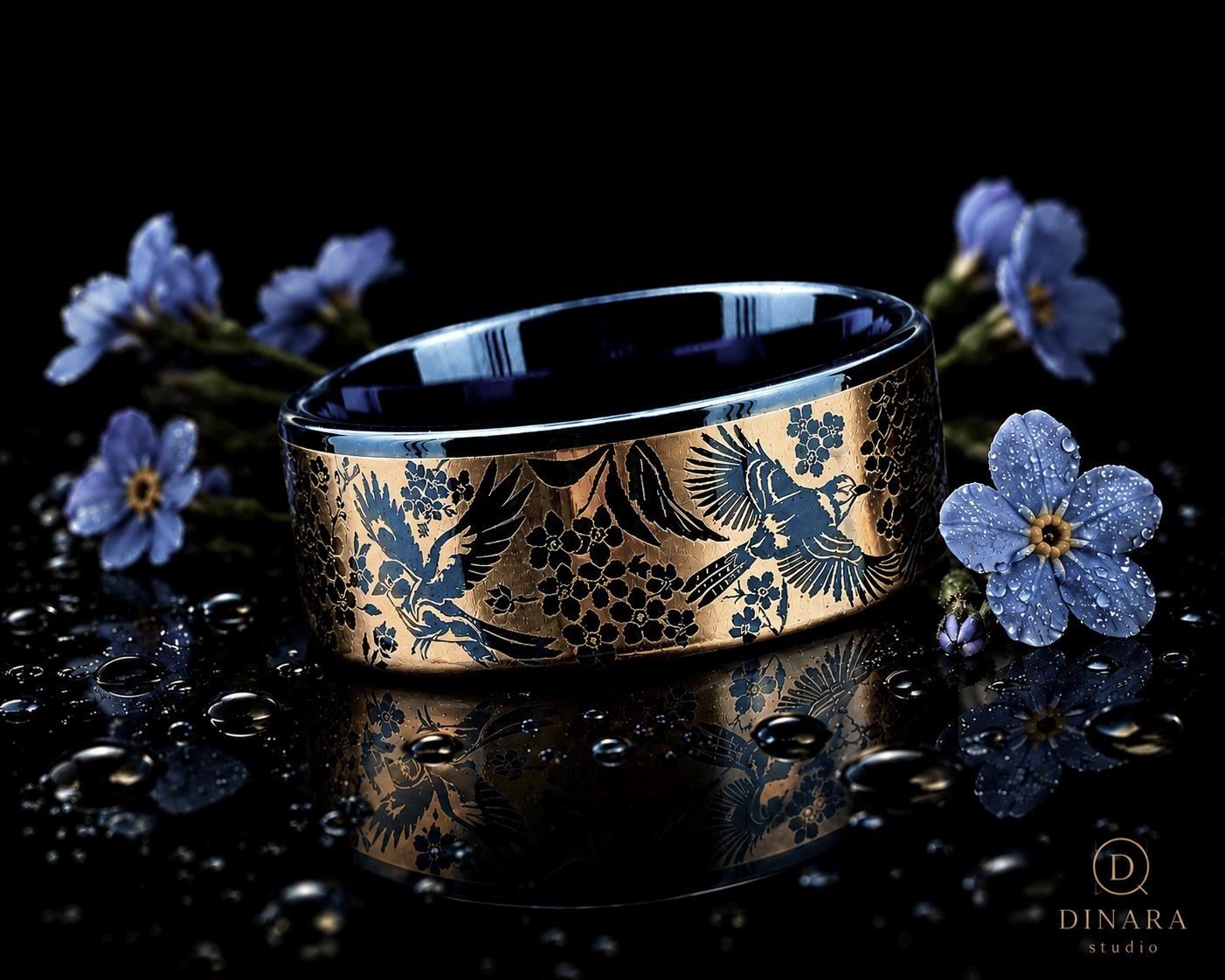 Viking Odin Ring - Blue Tungsten Viking Ring Norse Wedding Band Odin Symbol Personalized Mens