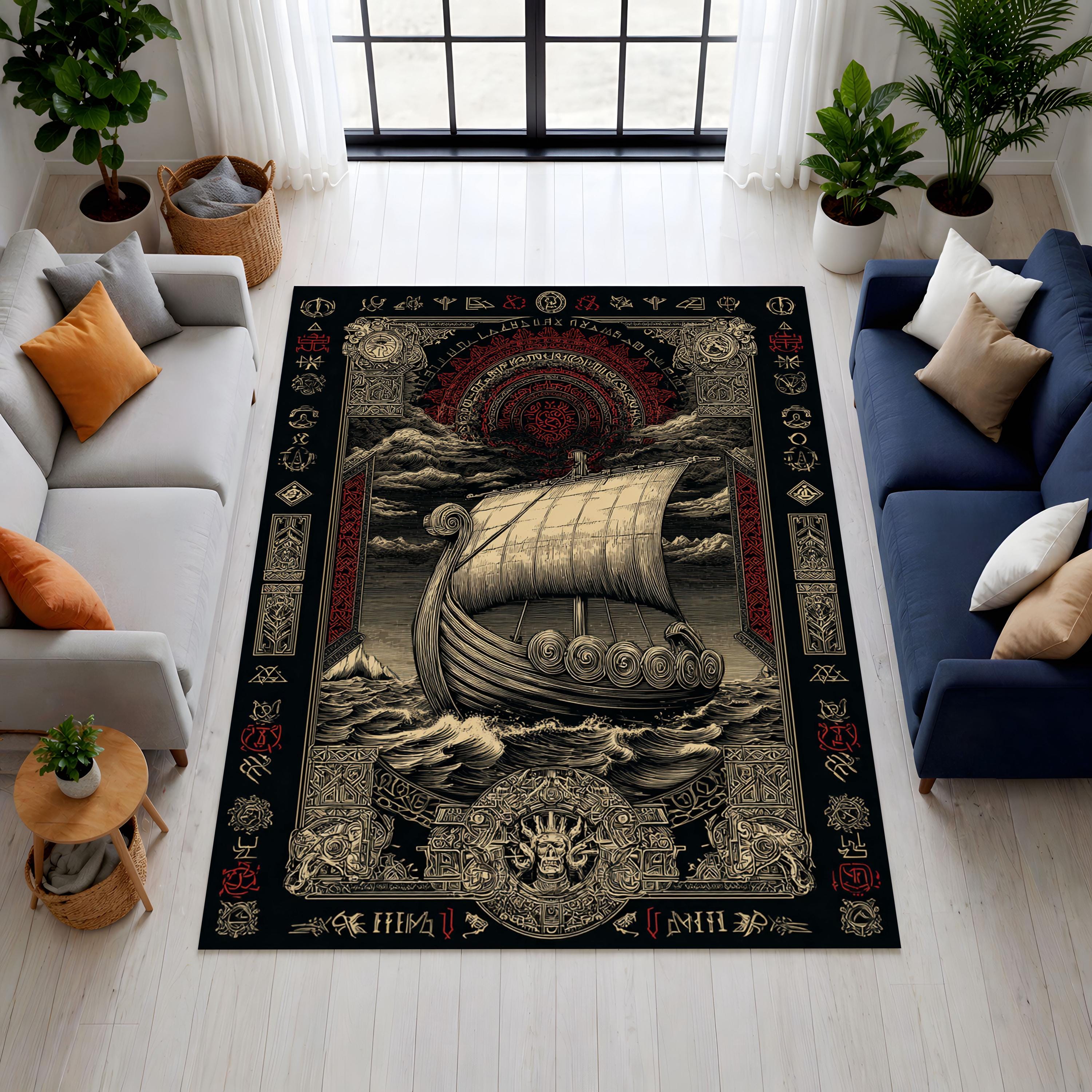 Viking Rug - Mythological Rug, Viking Rug, Viking Pattern, Scandinavian Myth, Nordic Mat, Helm of