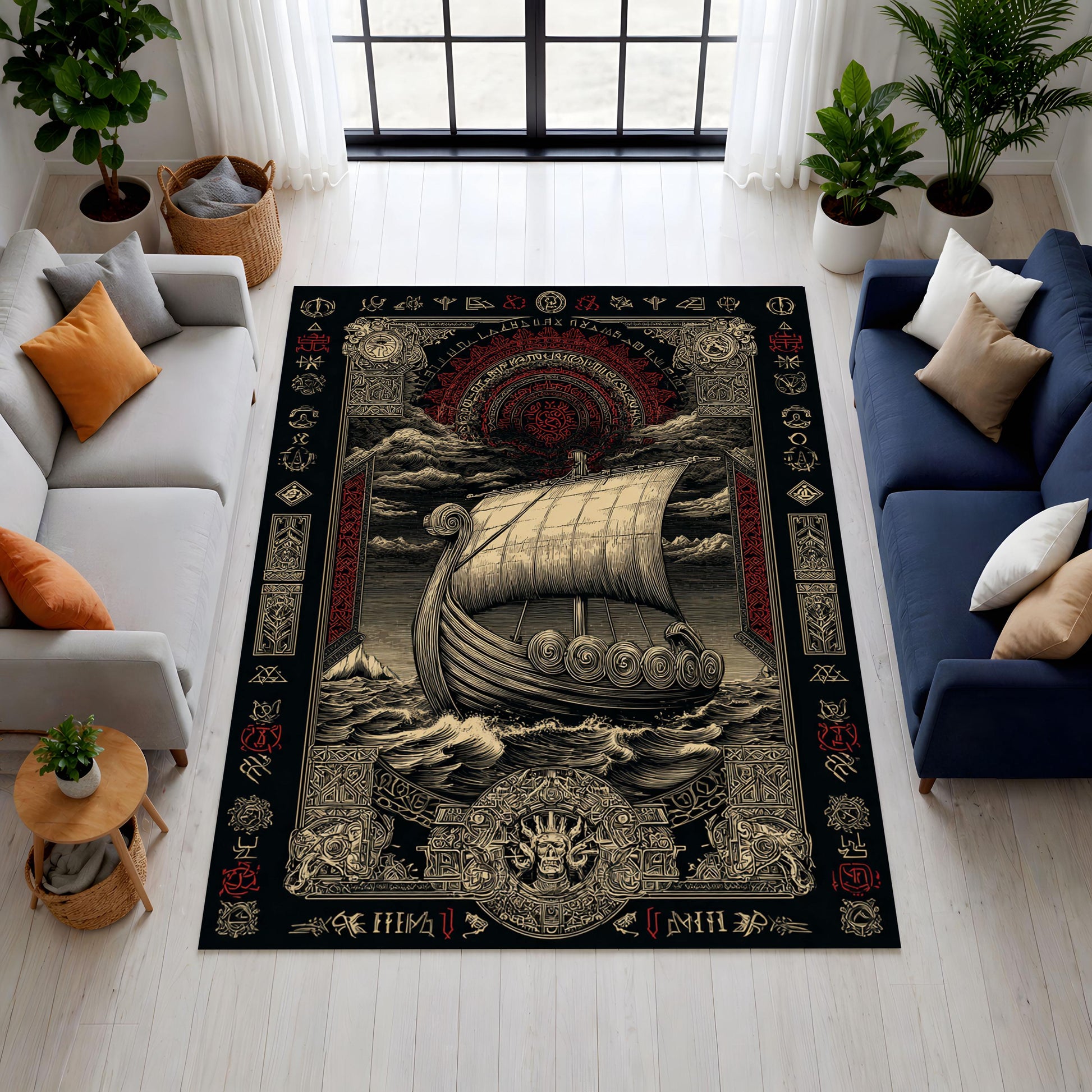 Viking Yggdrasil Tree of Life Rug - Viking Sword Rug, Norse Mythology Area Rug, Celtic Knot Decor