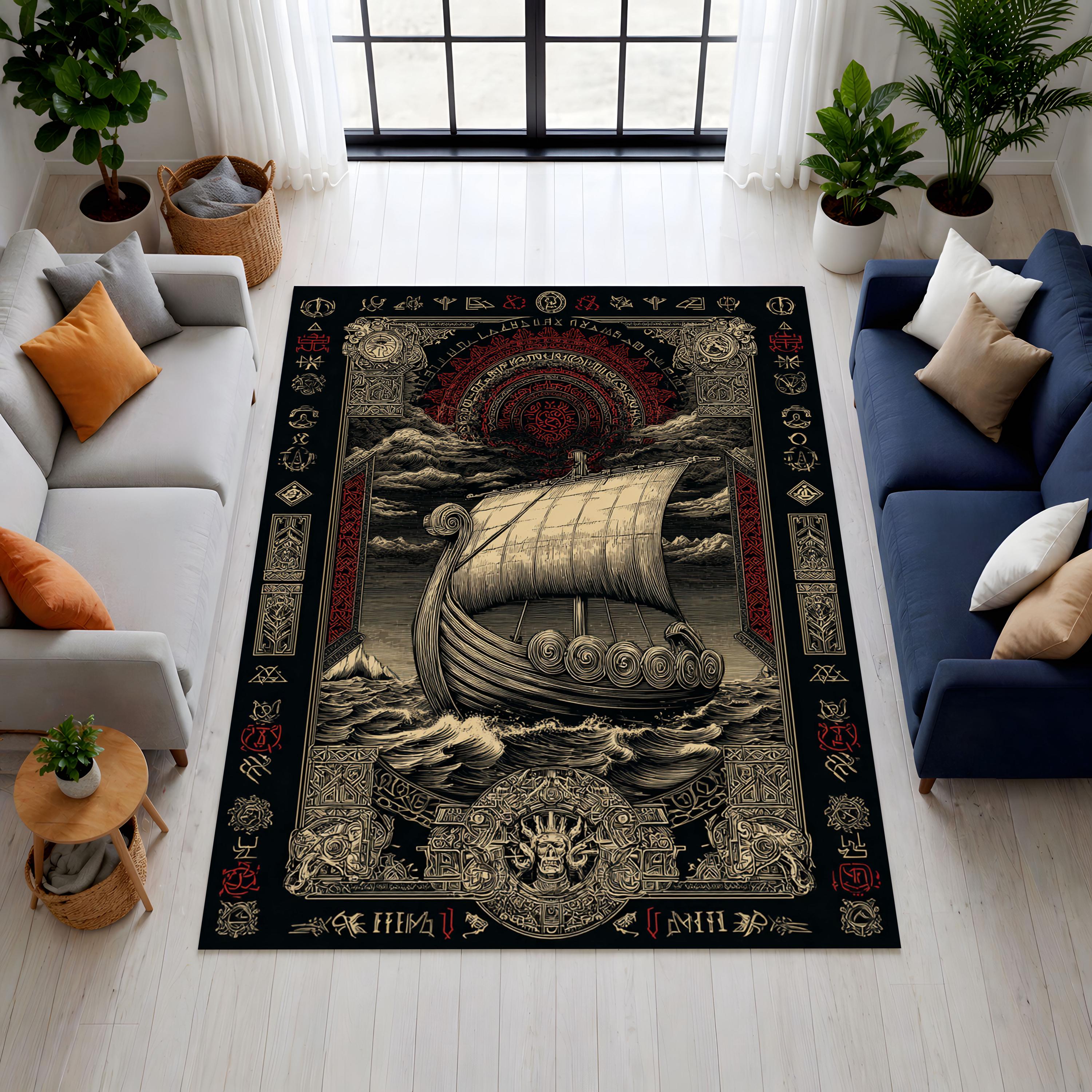 Viking Yggdrasil Tree of Life Rug - Viking Sword Rug, Norse Mythology Area Rug, Celtic Knot Decor