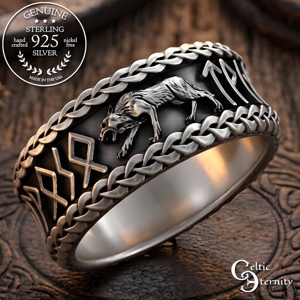 Viking Raven Ring with Runes