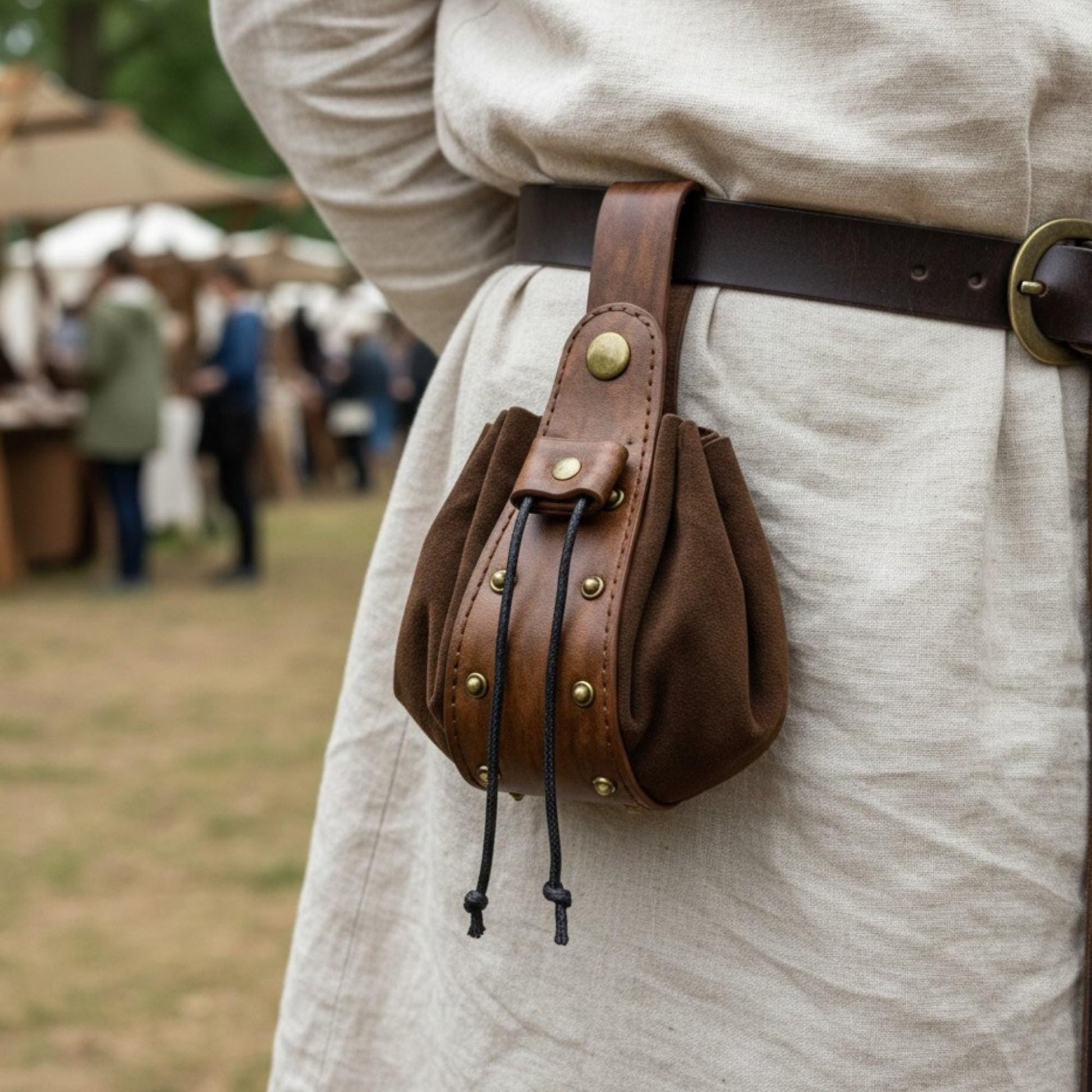 Viking Costume & LARP - Medieval Belt with Pouches for Men, Viking Leather Waist Bag Set