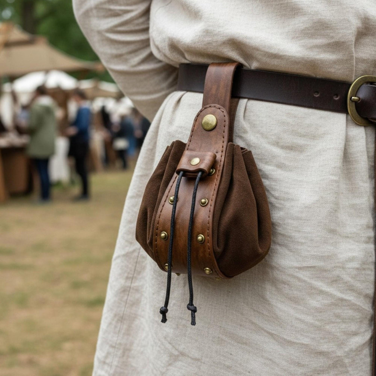 Viking Costume & LARP - Medieval Belt with Pouches for Men, Viking Leather Waist Bag Set