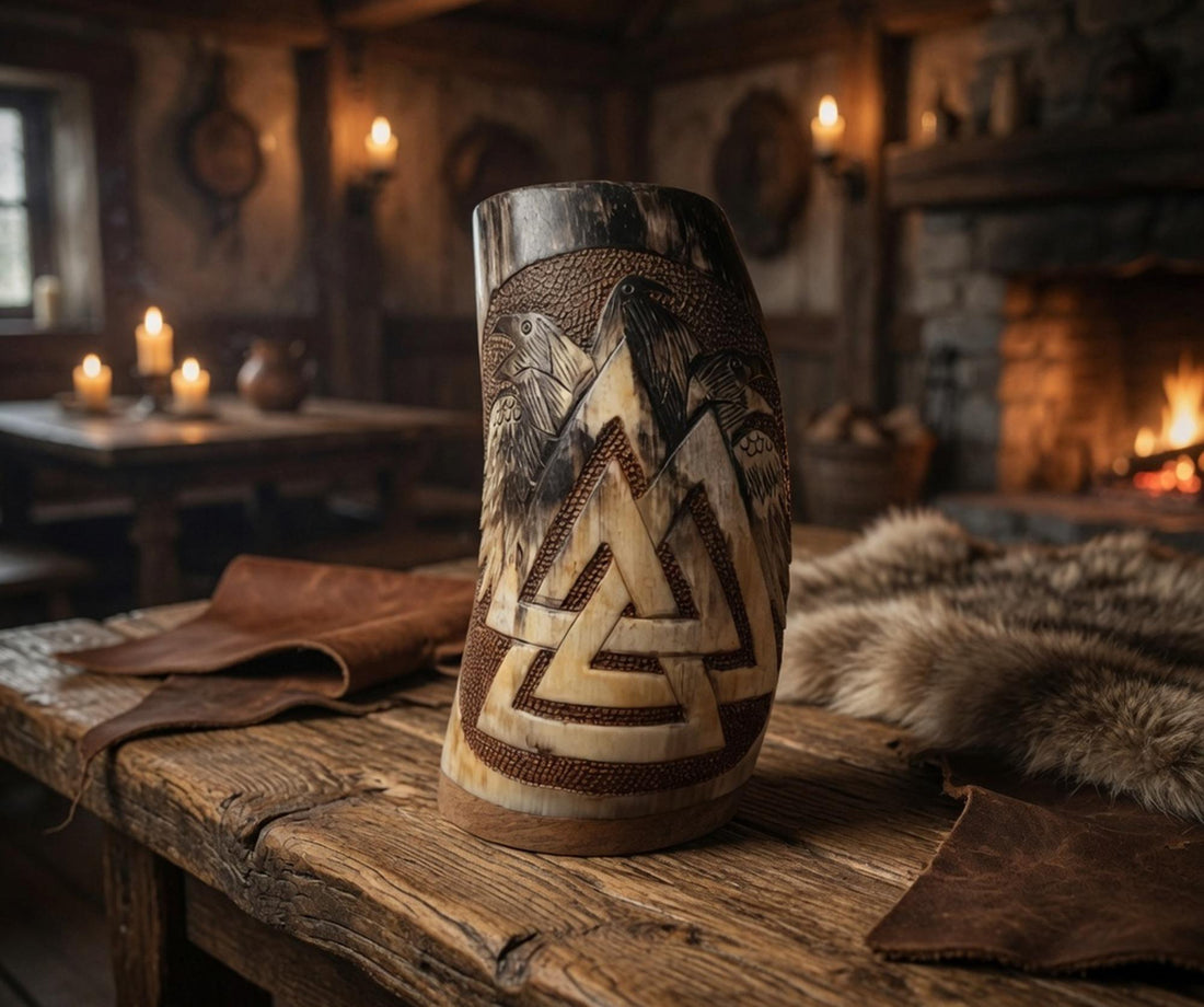 Viking Raven Mug - Norse Raven Horn Mug – Handmade Viking Drinking Cup for Mead, Beer & Medieval
