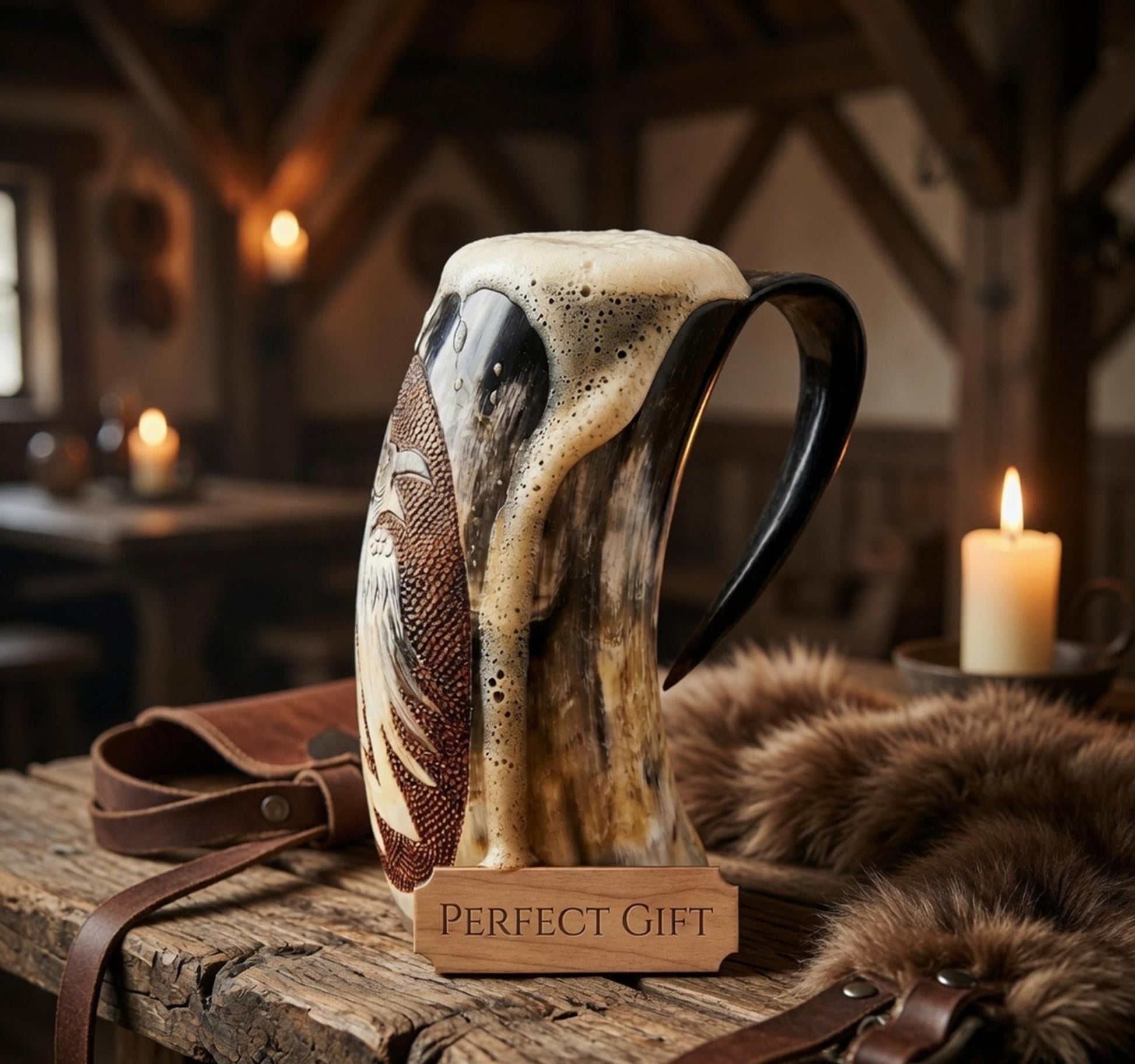 Viking Raven Mug - Norse Raven Horn Mug – Handmade Viking Drinking Cup for Mead, Beer & Medieval