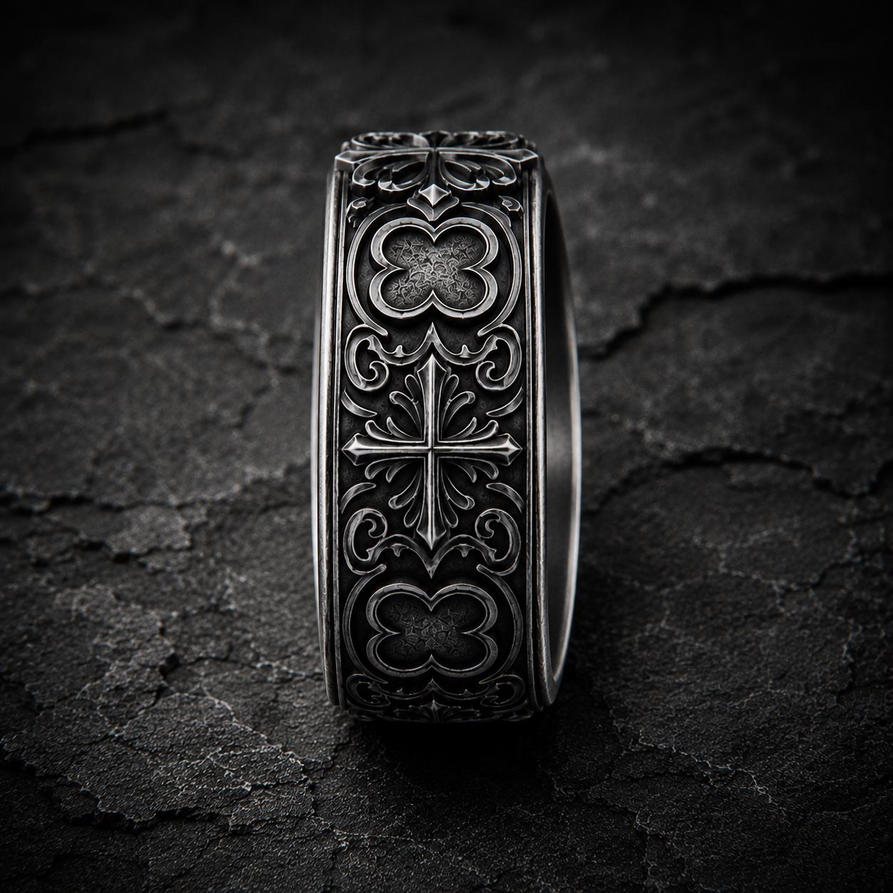 Viking Ring - Sterling Silver Gothic Cross Ring, Fleur De Lis Cross Ring, Medieval Cross Statement