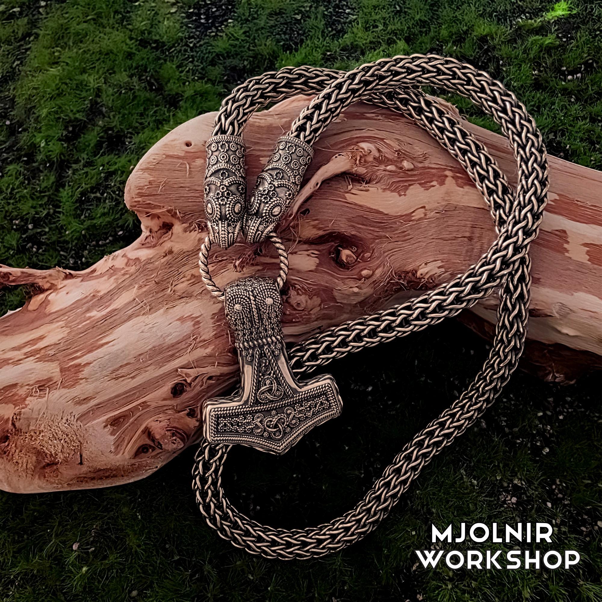 Viking Raven Necklace - Raven Head Viking Chain: Bronze Norse Necklace Replica