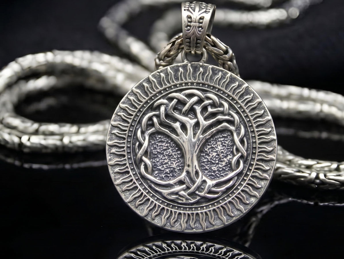 Viking Odin Necklace - Wolf and Raven Pendant, 925 Sterling Silver Norse Viking Necklace, Odin's