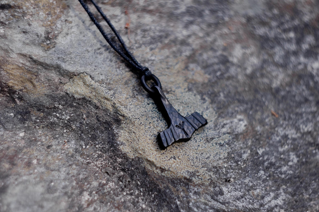 Viking Thor's Hammer Necklace - Forged Black Iron Small Thor's Hammer Pendant, Available with