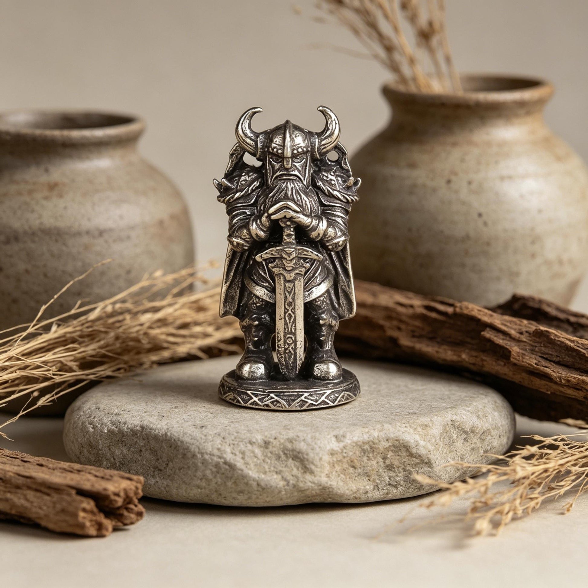 Viking Home Decor - Handmade Mini Bronze Viking Statue - Retro Desktop Decoration, Gothic Small