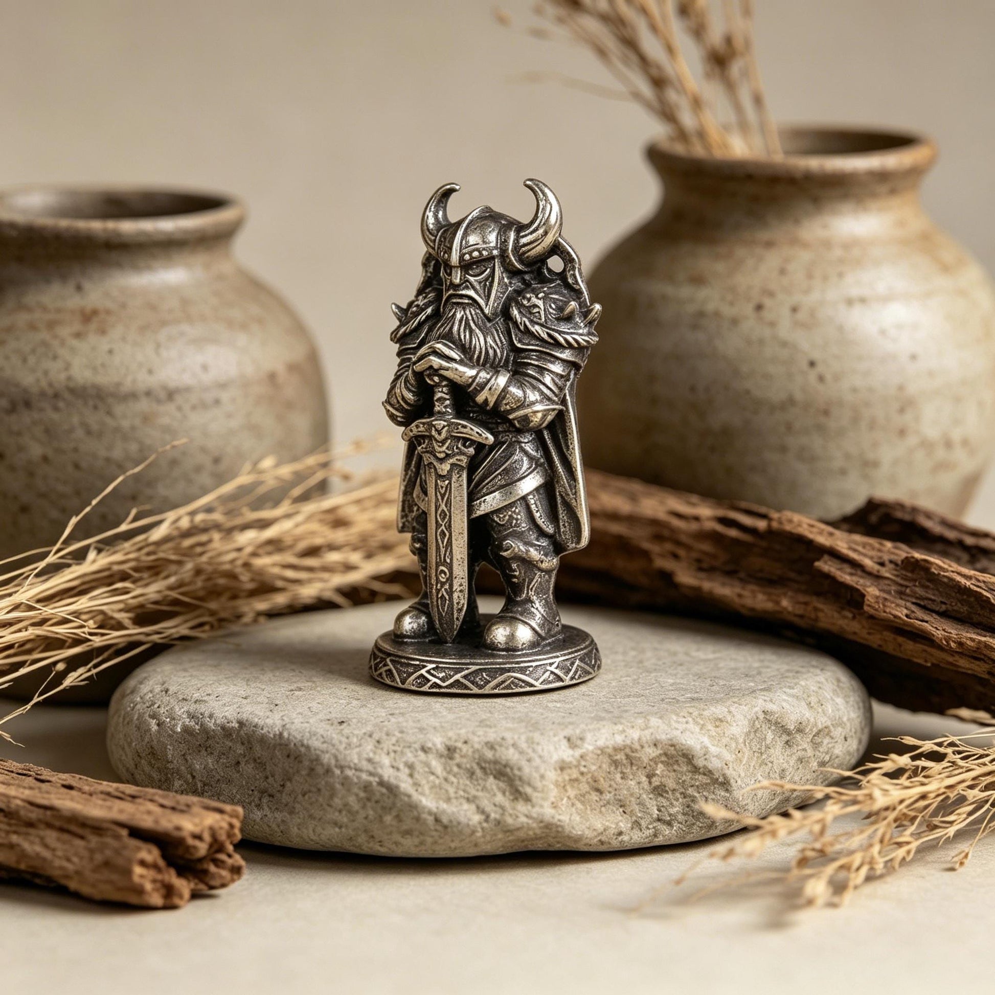 Viking Home Decor - Handmade Mini Bronze Viking Statue - Retro Desktop Decoration, Gothic Small