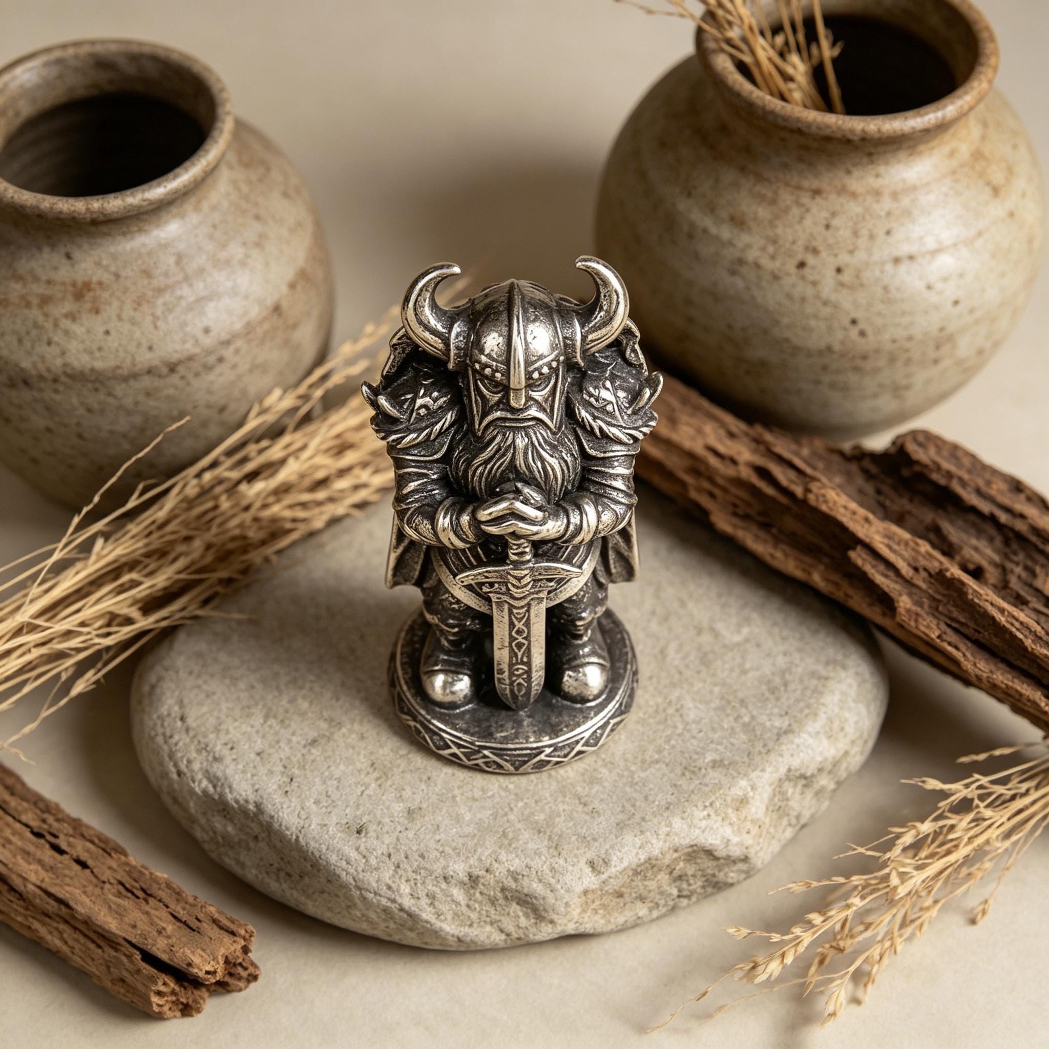 Viking Home Decor - Handmade Mini Bronze Viking Statue - Retro Desktop Decoration, Gothic Small