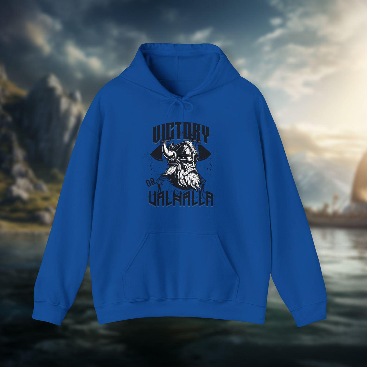 Viking Valhalla Hoodie - Victory Or Valhalla - Distressed American Viking Skull Hoodie: Patriotic