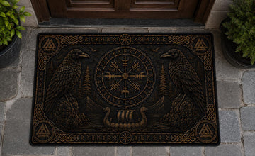 Viking Odin Rug - Viking Raven Doormat, Norse Vegvisir Mat, Odin Raven Decor, Nordic Entry Rug