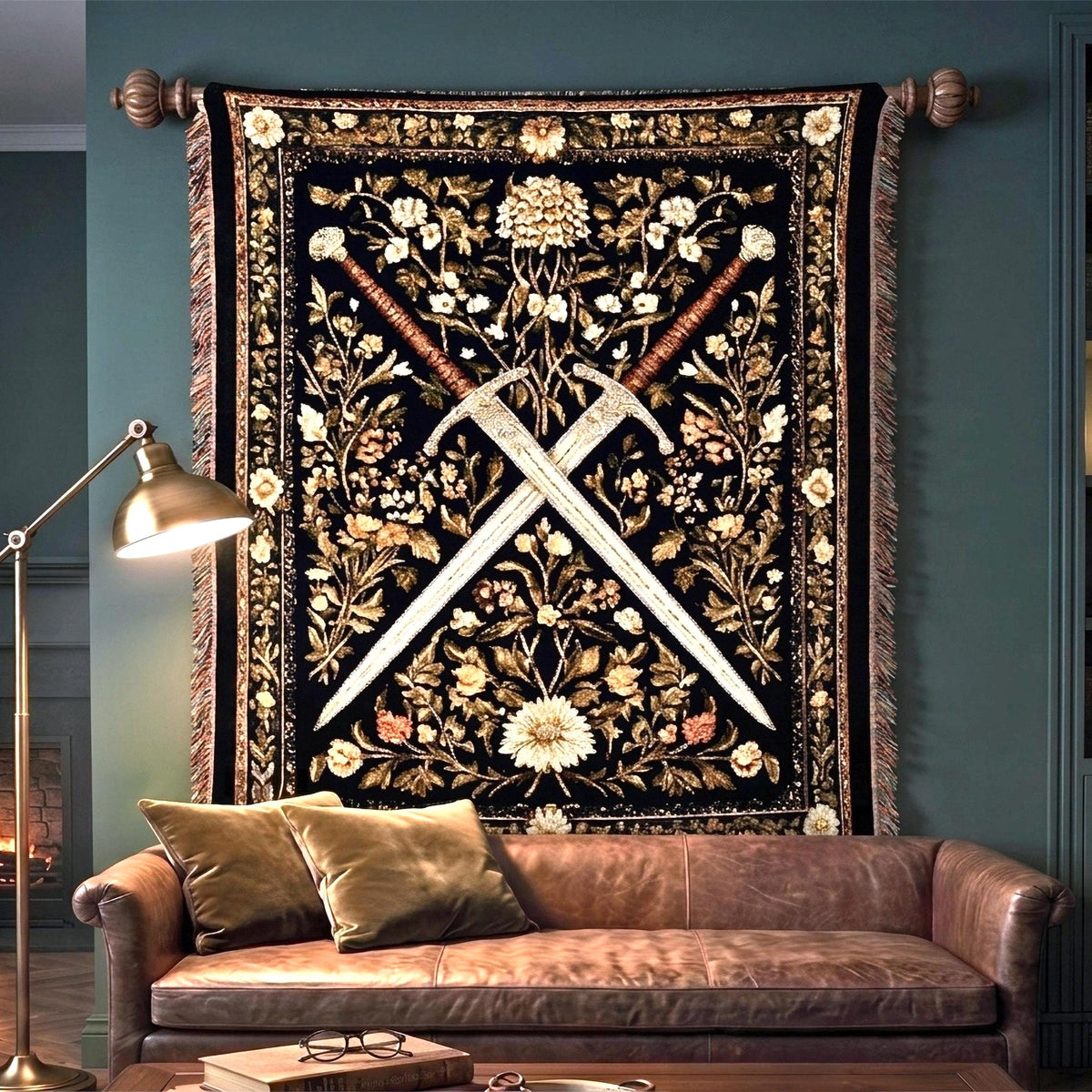 Viking Wolf Blanket - Norse Tree of Life Woven Blanket, Yggdrasil Raven and Wolf Tapestry Throw