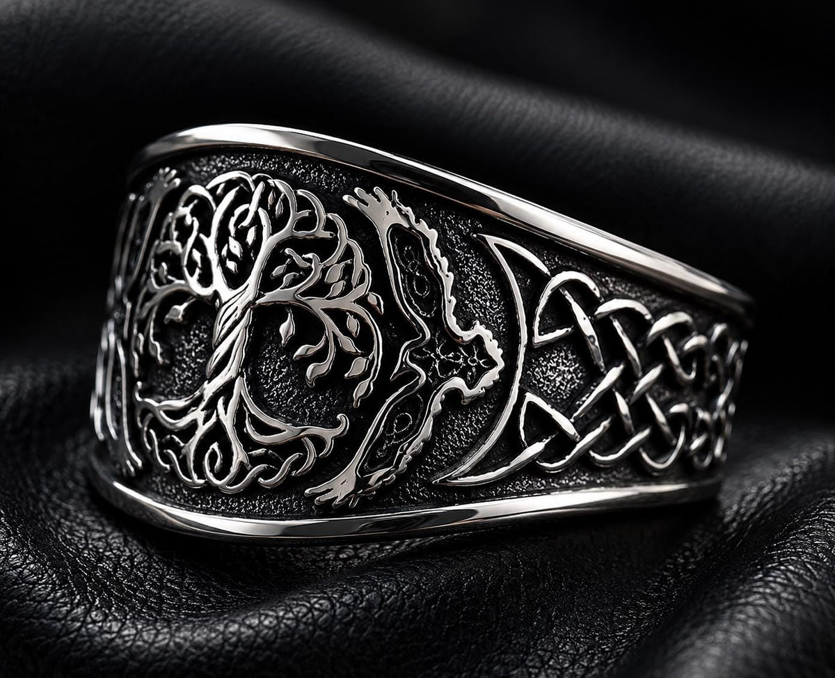 Viking Rune Ring - Engraved Viking Rune Ring, Hammered Sterling Silver Futhark Band, Ancient Norse