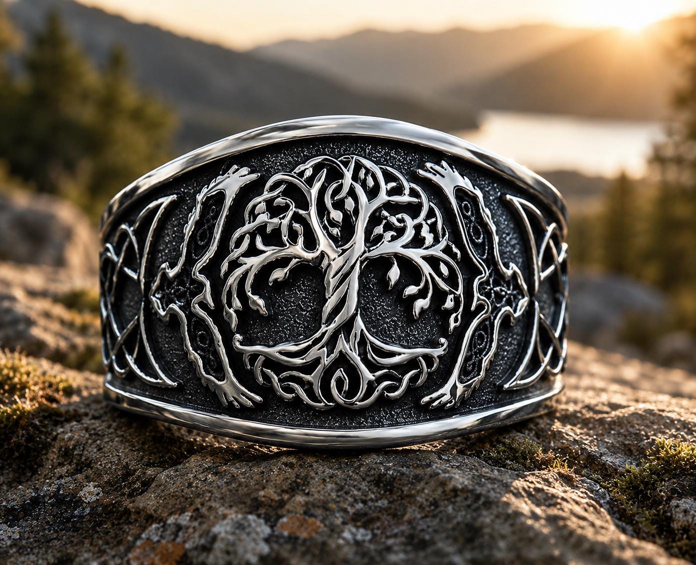 Viking Raven Ring - Viking Tree of Life Ring – Nordic Raven Signet Ring