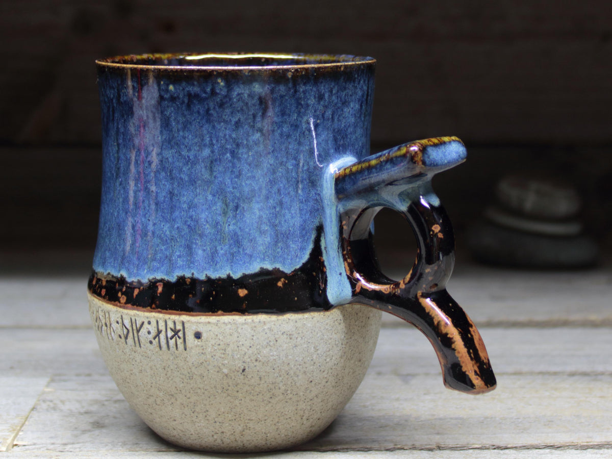 Viking Mug - Handmade Viking mug with runic inscriptions about the Norse gods, Norwegian style