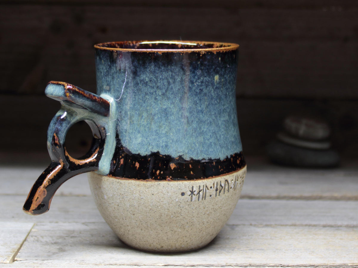 Viking Mug - Handmade Viking mug with runic inscriptions about the Norse gods, Norwegian style