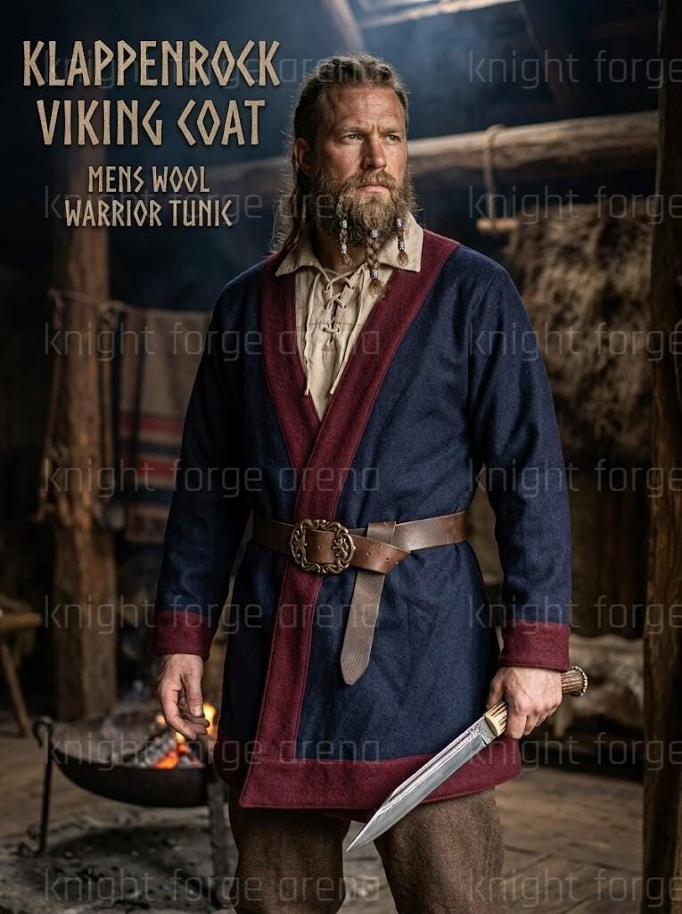 Viking Jacket - Viking Wool Klappenrock Coat, Early Medieval Warrior Tunic, Handcrafted Jacket