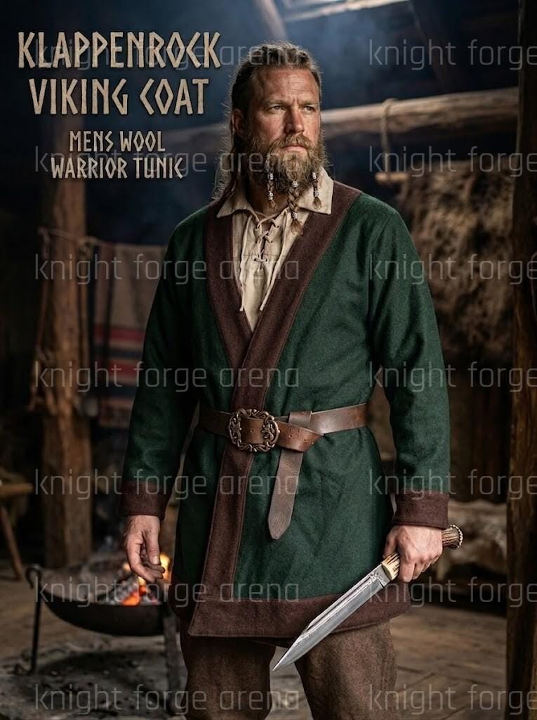 Viking Jacket - Viking Wool Klappenrock Coat, Early Medieval Warrior Tunic, Handcrafted Jacket