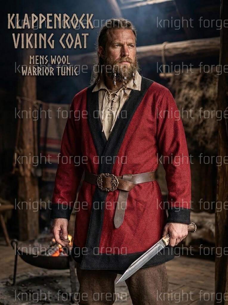 Viking Jacket - Viking Wool Klappenrock Coat, Early Medieval Warrior Tunic, Handcrafted Jacket
