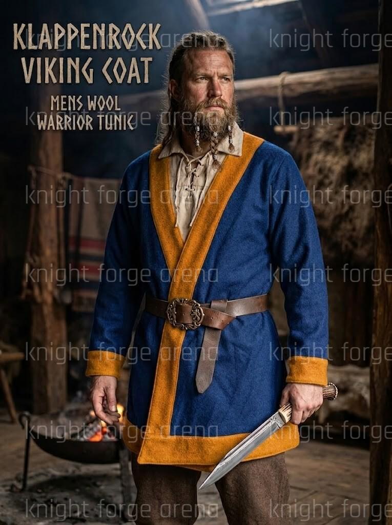 Viking Jacket - Viking Wool Klappenrock Coat, Early Medieval Warrior Tunic, Handcrafted Jacket