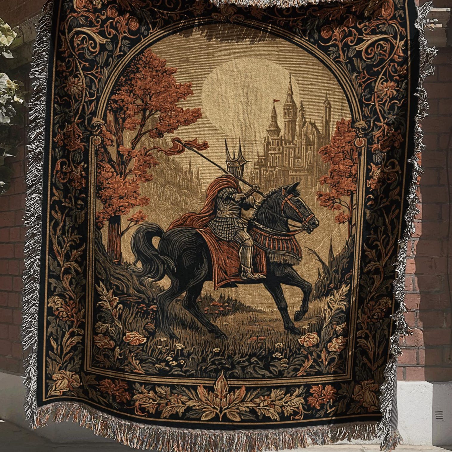 Viking Wolf Blanket - Norse Tree of Life Woven Blanket, Yggdrasil Raven and Wolf Tapestry Throw