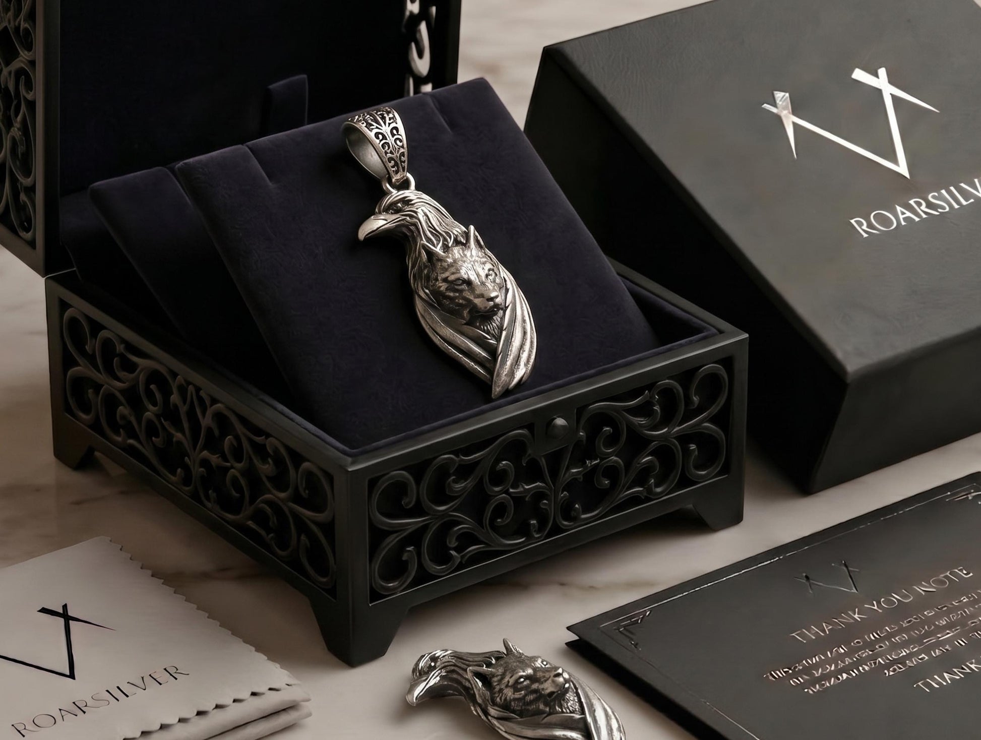 Viking Odin Necklace - Wolf and Raven Pendant, 925 Sterling Silver Norse Viking Necklace, Odin's
