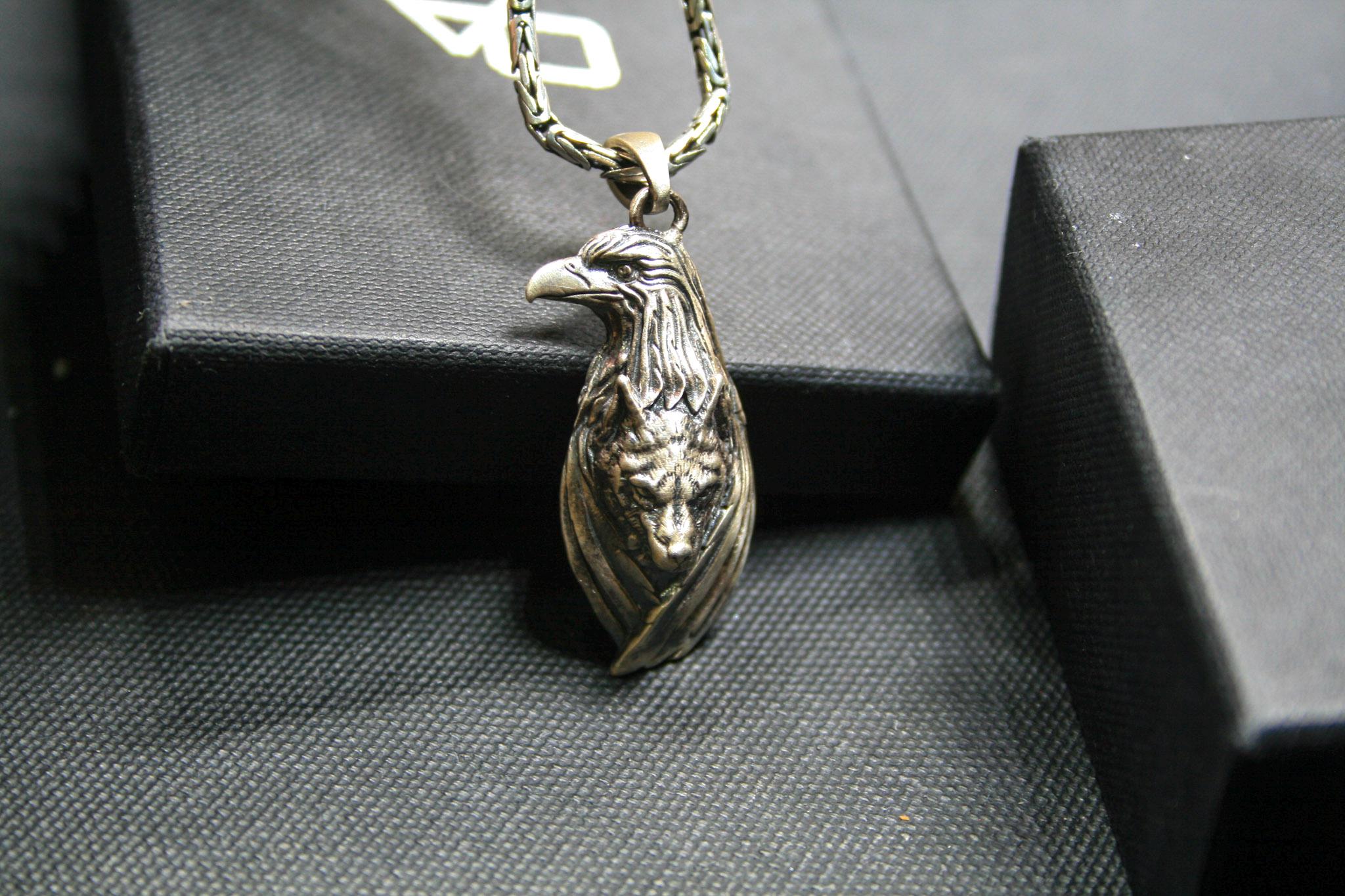 Viking Odin Necklace - Wolf and Raven Pendant, 925 Sterling Silver Norse Viking Necklace, Odin's