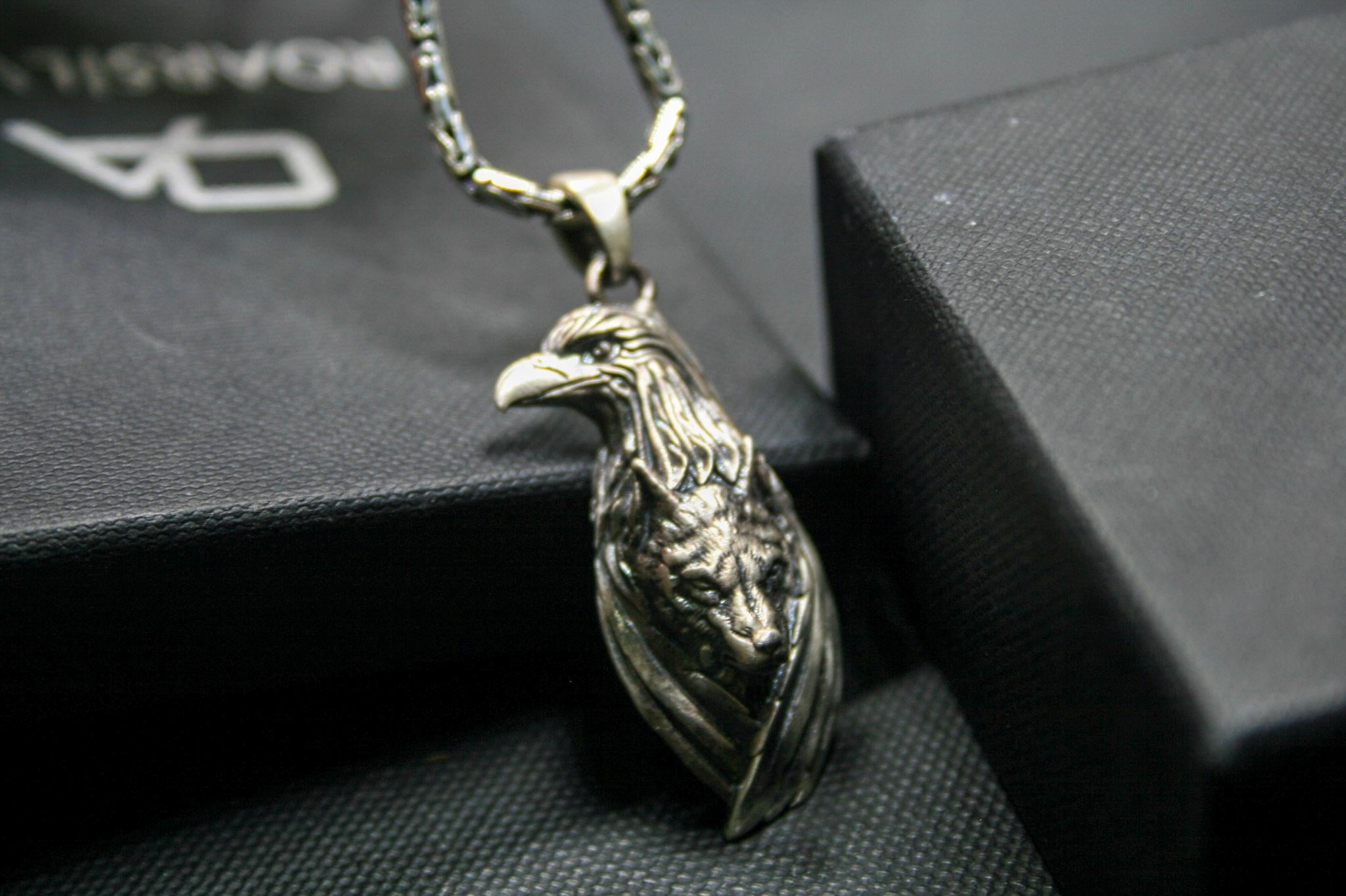 Viking Odin Necklace - Wolf and Raven Pendant, 925 Sterling Silver Norse Viking Necklace, Odin's