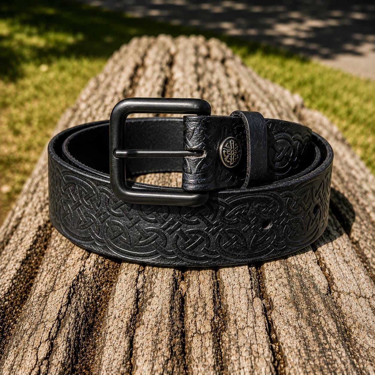 Viking Leather Accessory - Embossed Viking belt from brown or black 3, 2mm leather, with bronze