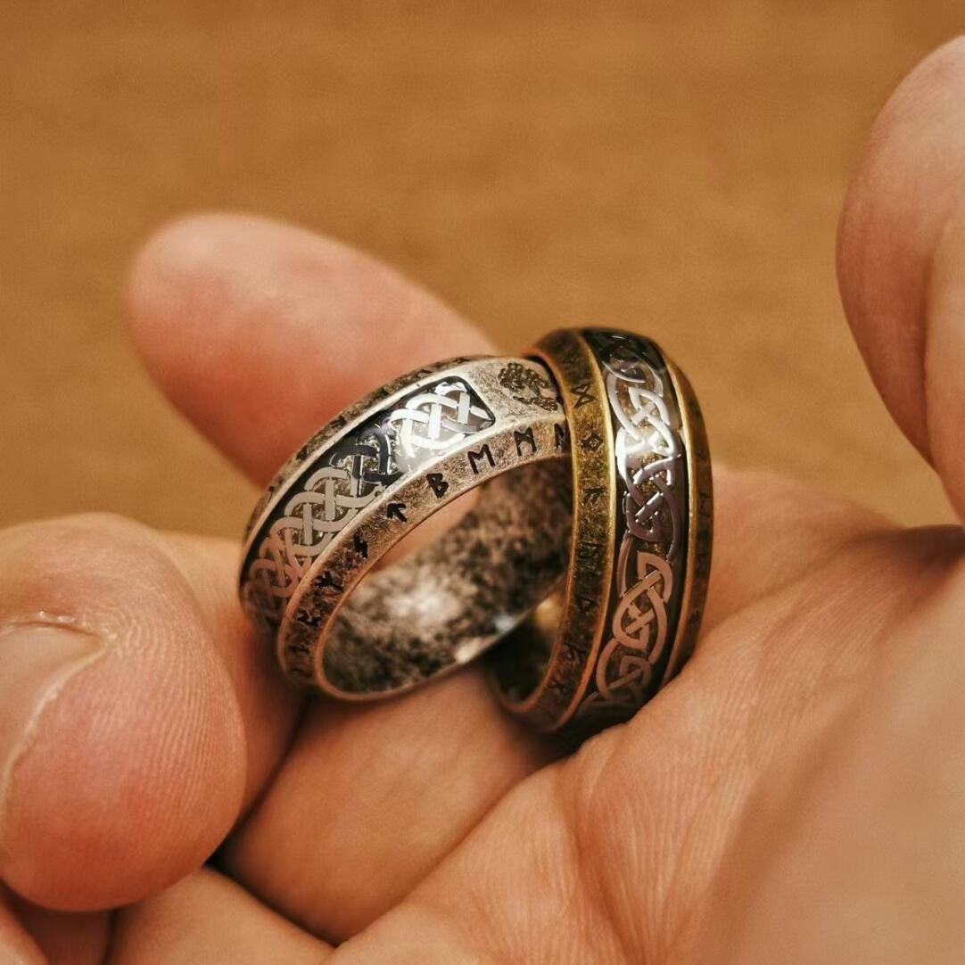 Viking Rune Ring - Viking Tree of Life Ring Mens Titanium Steel Celtic Knot Band Rustic Norse Rune