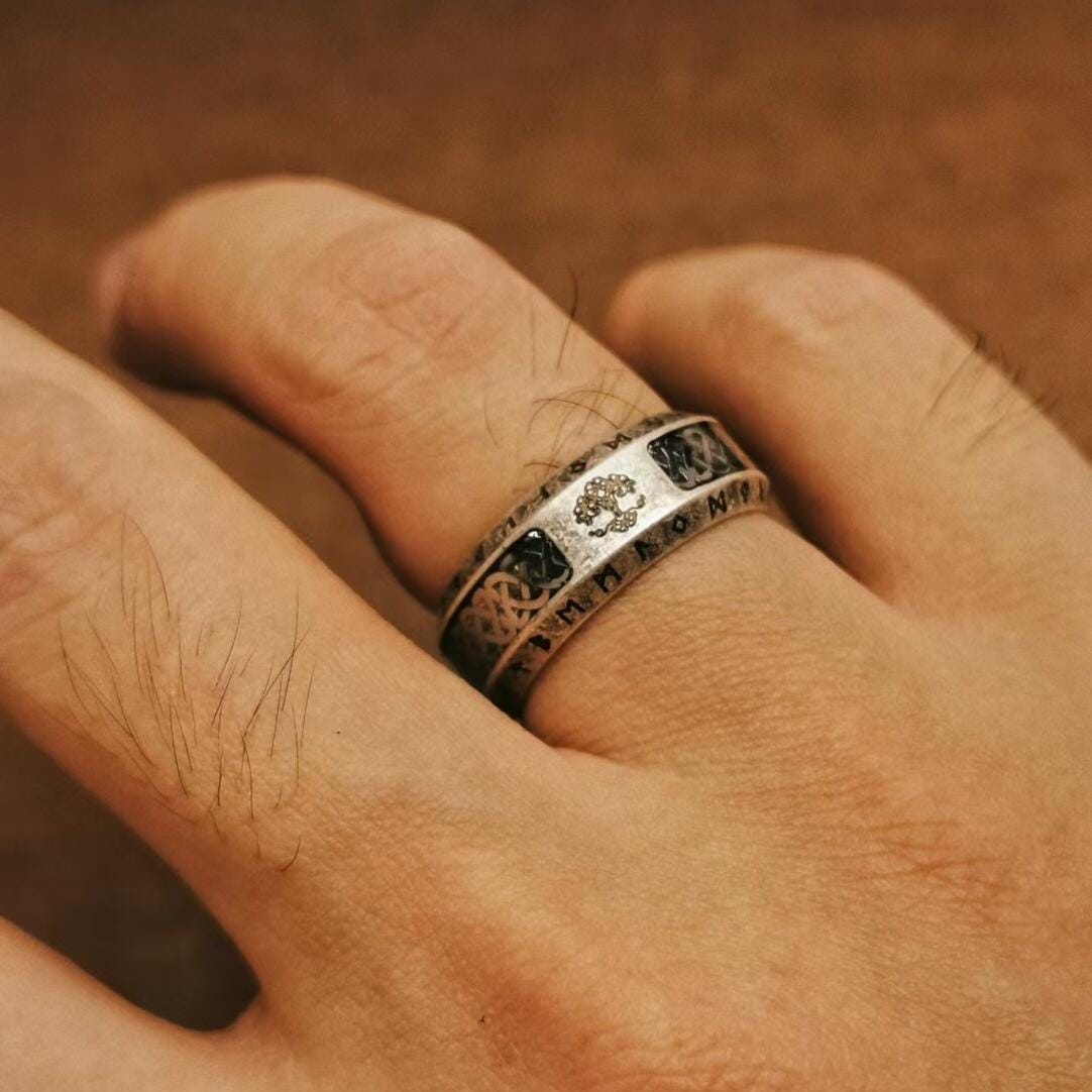 Viking Rune Ring - Viking Tree of Life Ring Mens Titanium Steel Celtic Knot Band Rustic Norse Rune