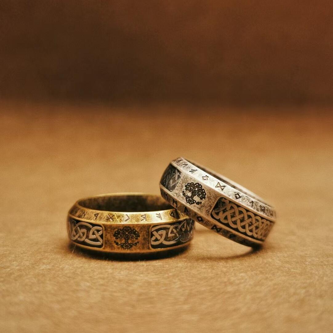 Viking Rune Ring - Viking Tree of Life Ring Mens Titanium Steel Celtic Knot Band Rustic Norse Rune