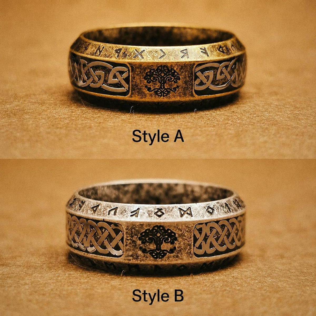 Viking Rune Ring - Viking Tree of Life Ring Mens Titanium Steel Celtic Knot Band Rustic Norse Rune