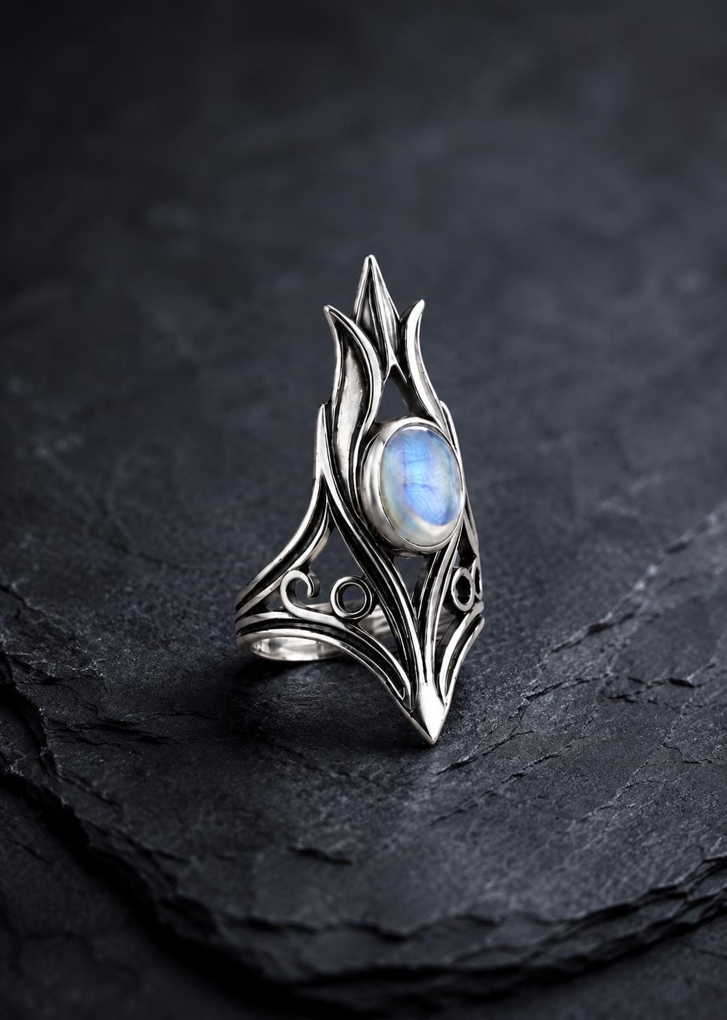 Viking Raven Ring - Silver Raven Celtic Knot Ring, Oxidized Viking Band, Norse Gothic Jewelry
