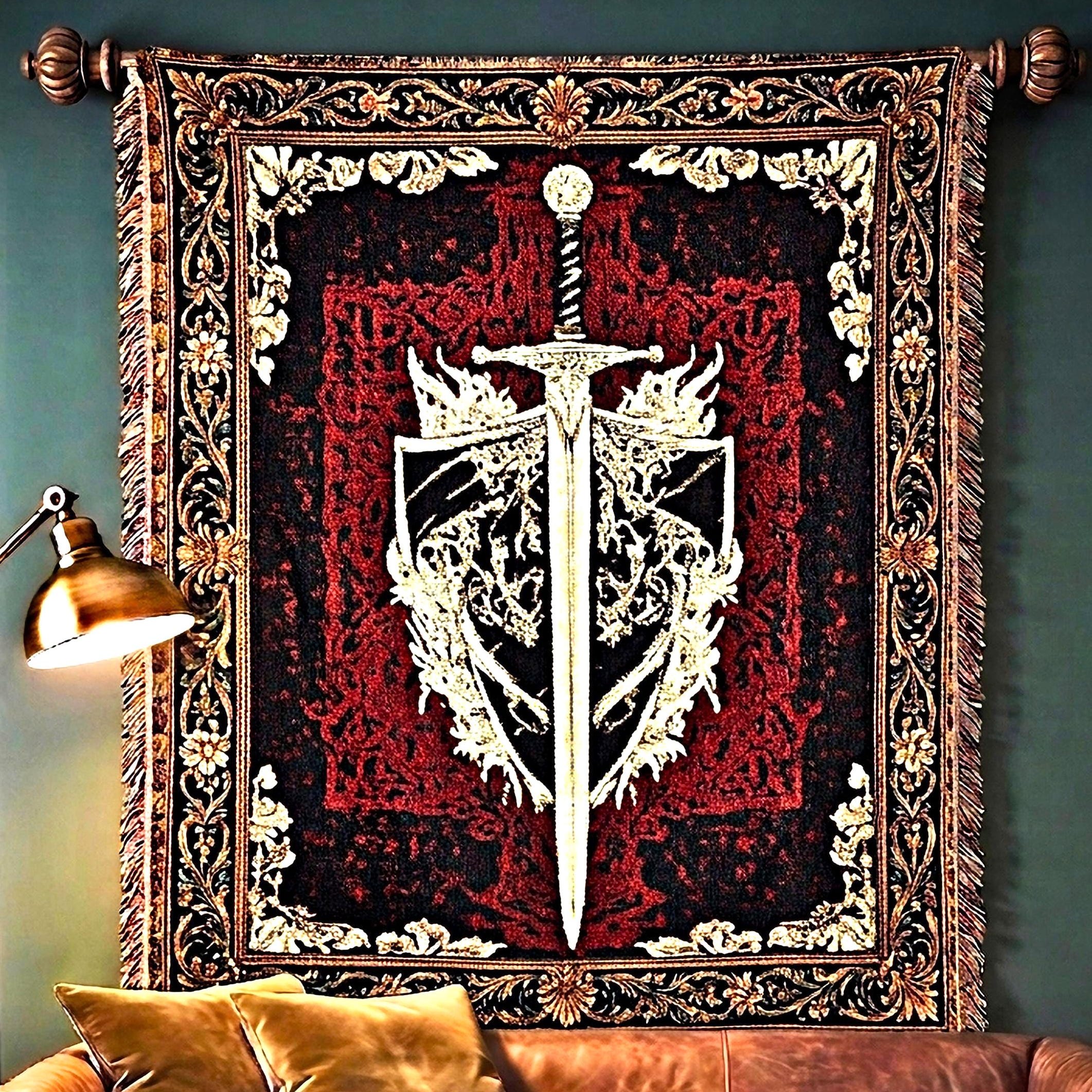 Viking Raven Blanket - Viking Axes Woven Throw Blanket, Norse Raven Celtic Knot Tapestry, Medieval