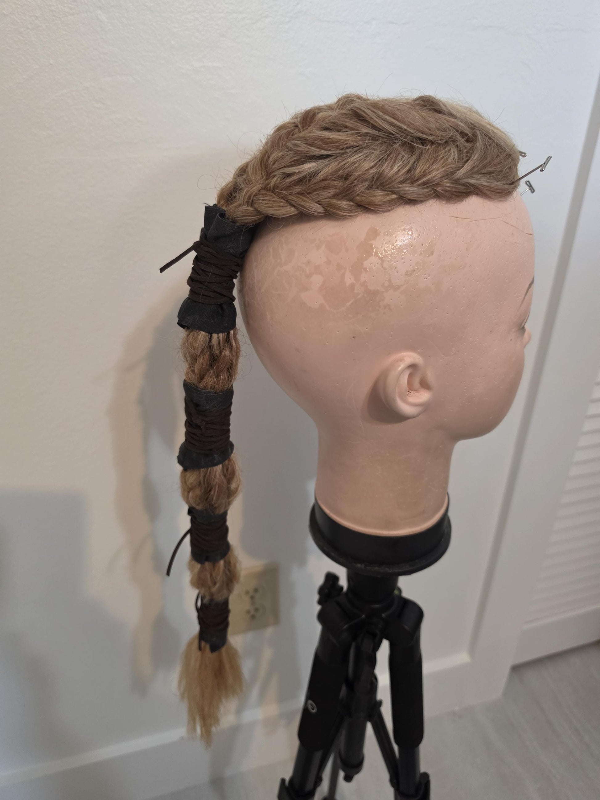 Viking Costume & LARP - Ragnar Viking Warrior battle mohawk leather braid hairpiece Viking wig