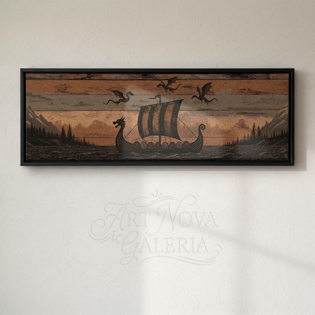 Viking Longship Home Decor - Panoramic Wall Art Viking Longship Canvas - Scandinavian Decor Norse
