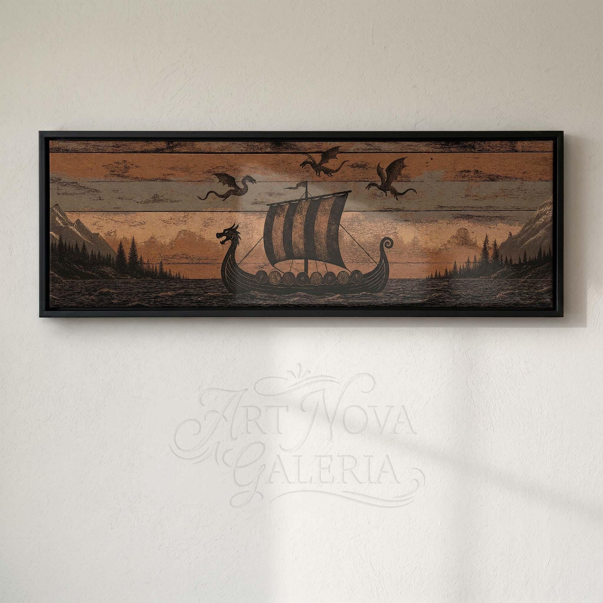 Viking Longship Home Decor - Panoramic Wall Art Viking Longship Canvas - Scandinavian Decor Norse