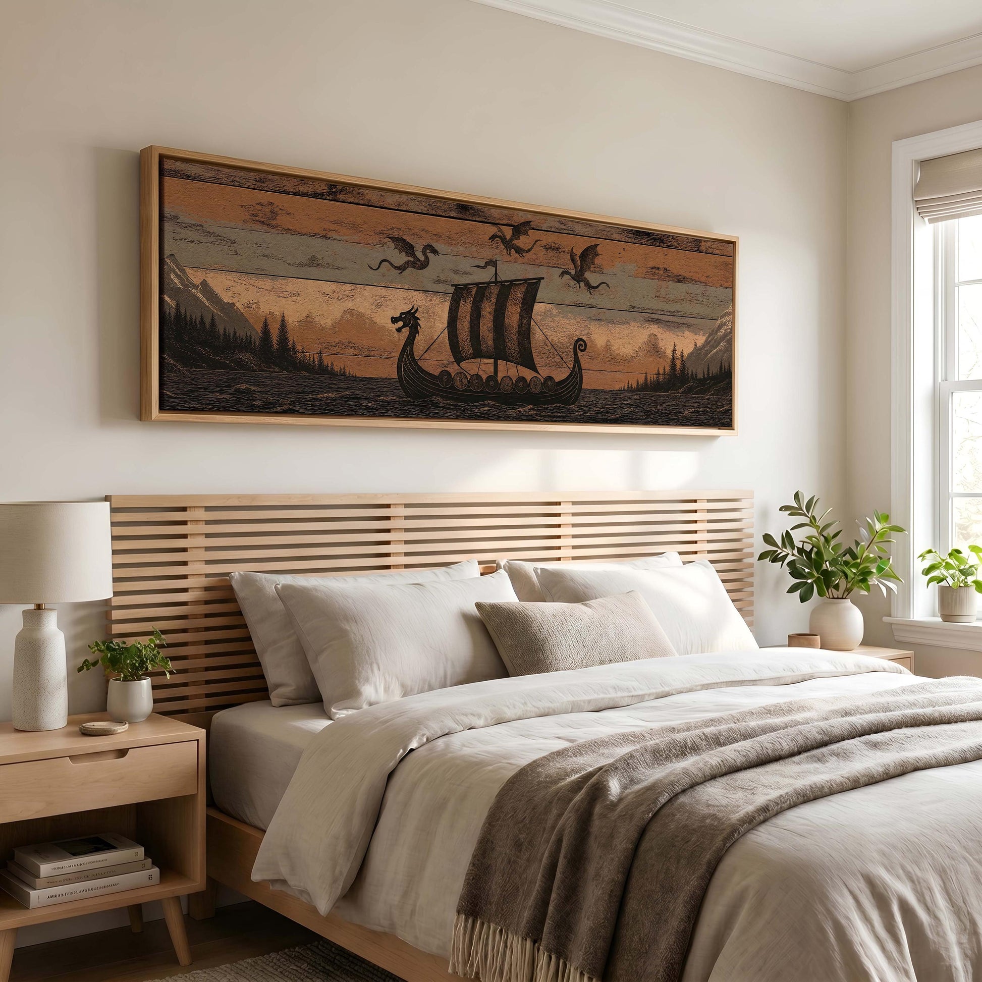 Viking Longship Home Decor - Panoramic Wall Art Viking Longship Canvas - Scandinavian Decor Norse