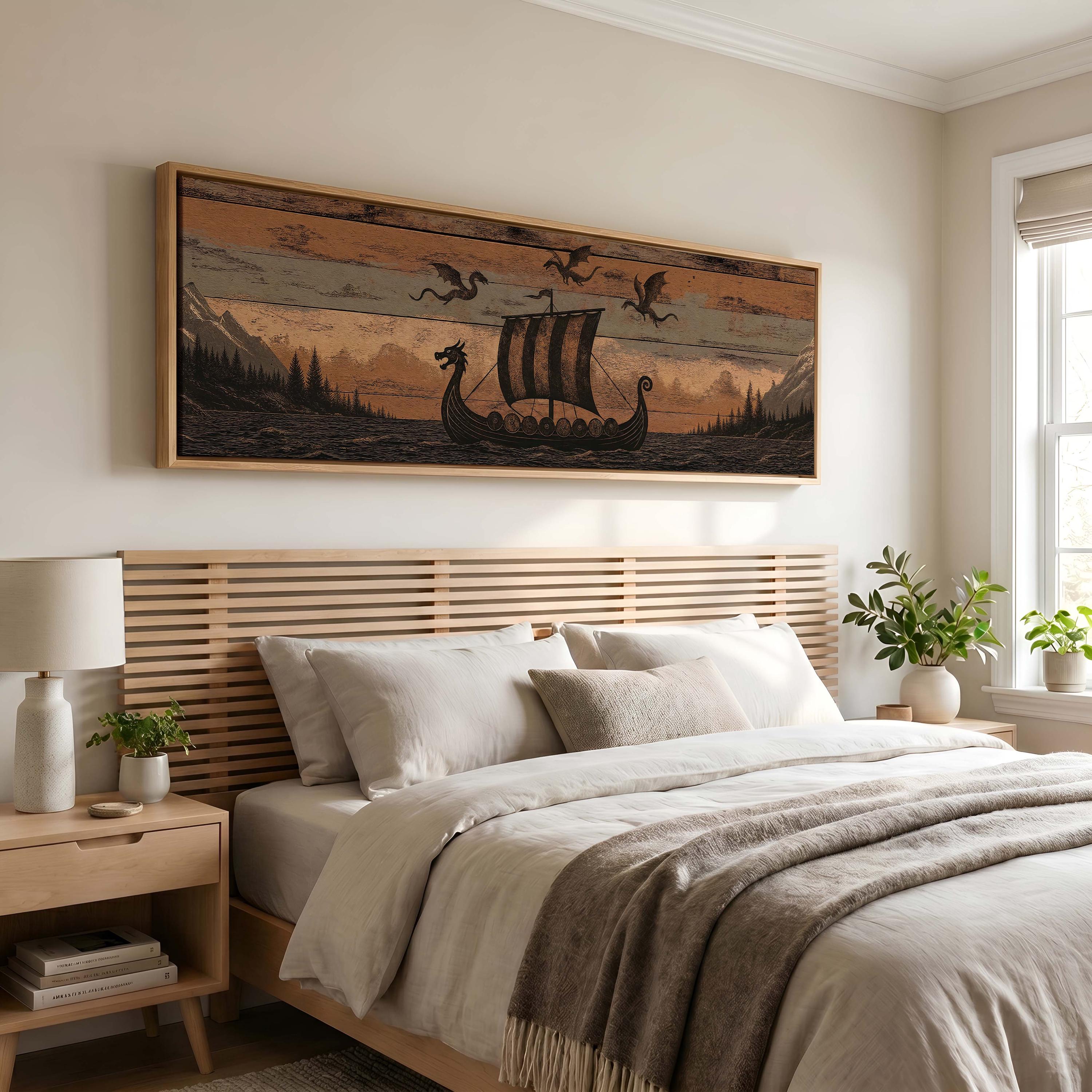 Viking Longship Home Decor - Panoramic Wall Art Viking Longship Canvas - Scandinavian Decor Norse