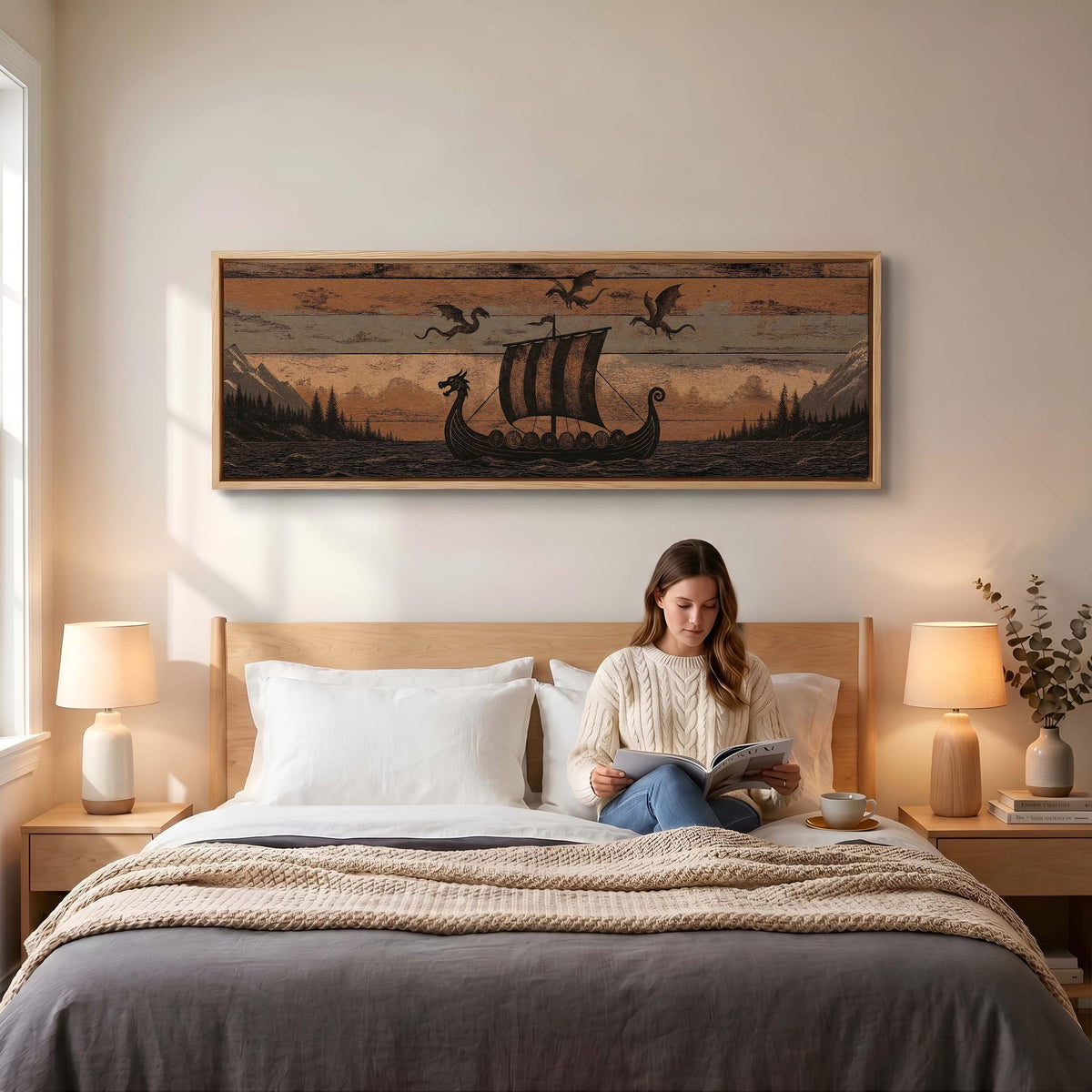 Viking Longship Home Decor - Panoramic Wall Art Viking Longship Canvas - Scandinavian Decor Norse