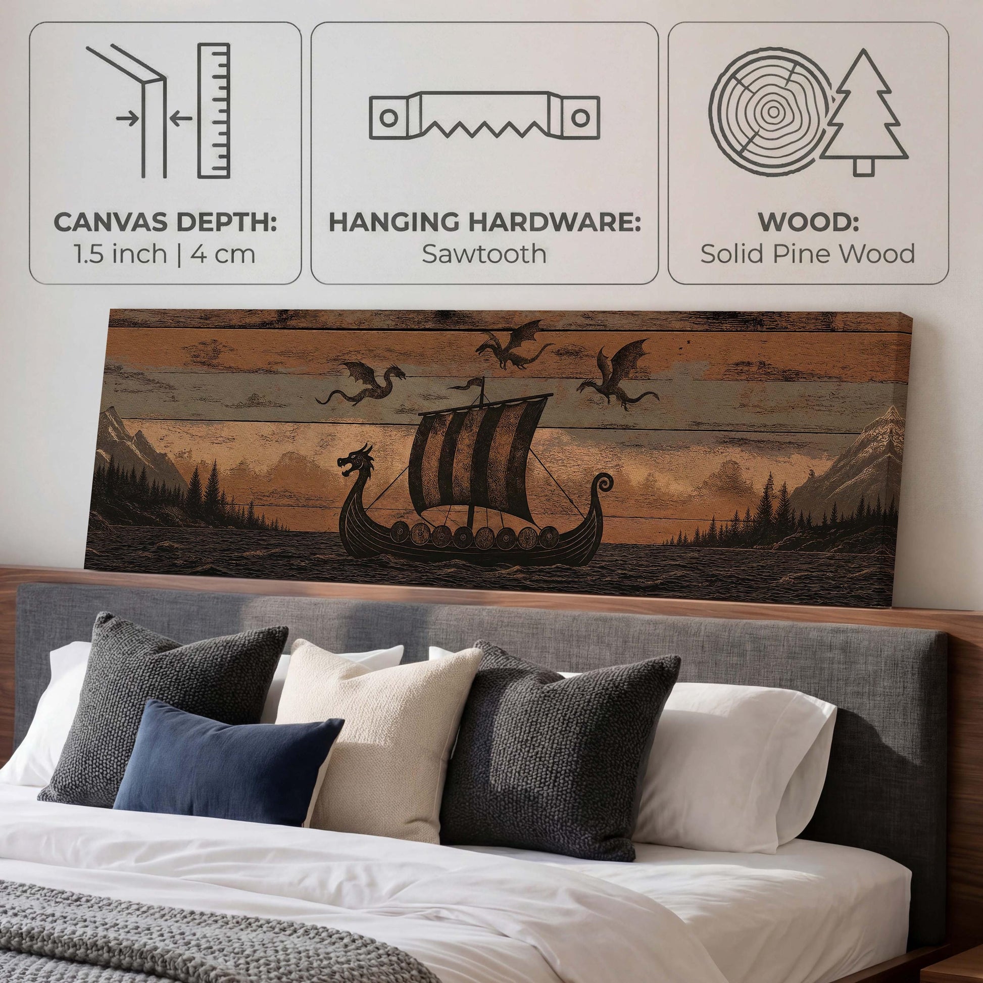 Viking Longship Home Decor - Panoramic Wall Art Viking Longship Canvas - Scandinavian Decor Norse