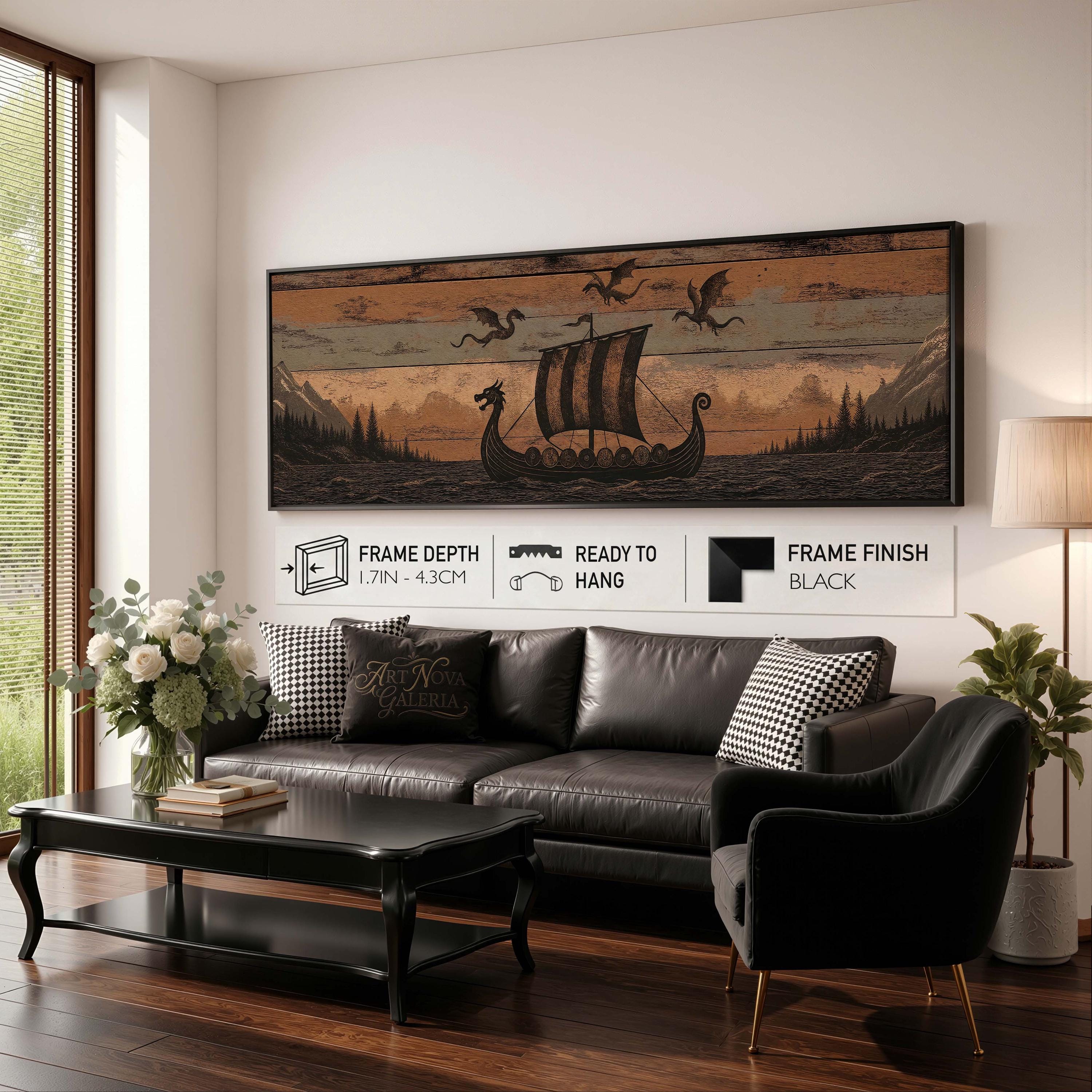 Viking Longship Home Decor - Panoramic Wall Art Viking Longship Canvas - Scandinavian Decor Norse